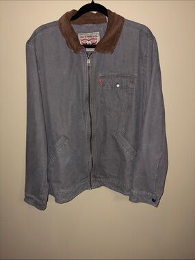 Levi's | Men's Gray Canvas Zip Jacket Brown Corduroy Collar